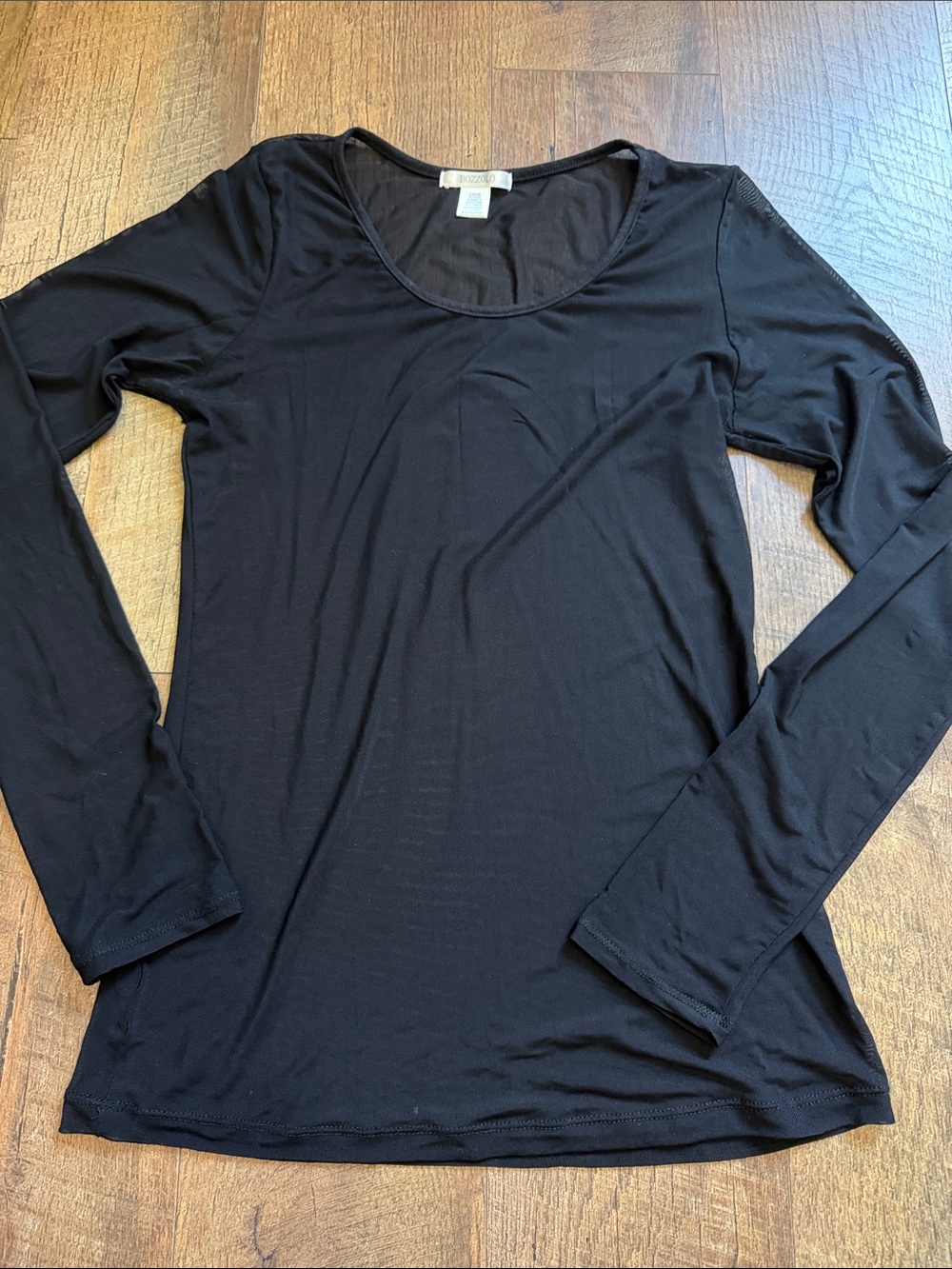 Bozzolo Black Long-Sleeve Scoop Neck Top